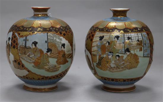 A pair of Kutani globular vases (a.f.) and a pair of miniature cloisonne vases